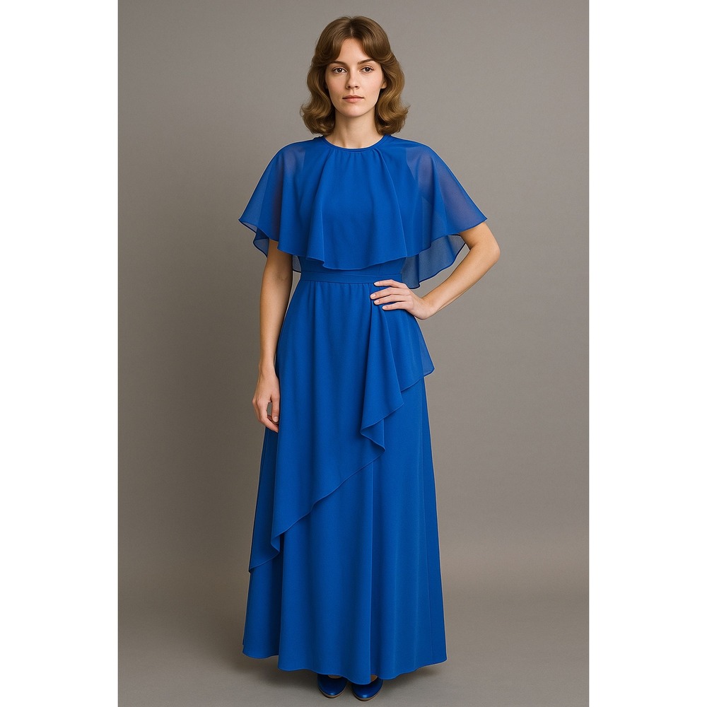 Shawl Wrap Maxi Dress Set Size 16 Blue Disco Sleeveless Semi Sheer Vintage